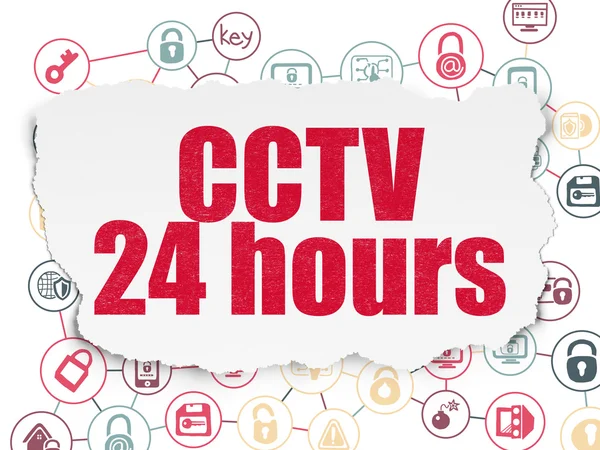 Protection concept: CCTV 24 hours on Torn Paper background — Stock Photo, Image