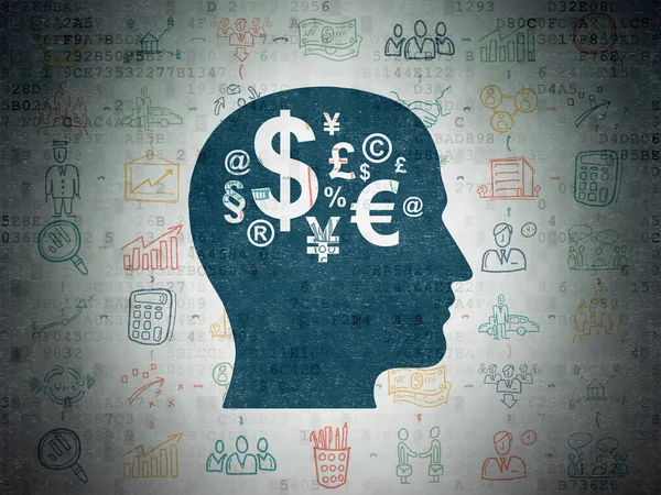 Concepto de negocio: Head With Finance Symbol sobre fondo de papel digital — Foto de Stock