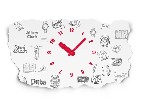 Concepto de línea de tiempo: Reloj sobre fondo de papel roto — Foto de Stock