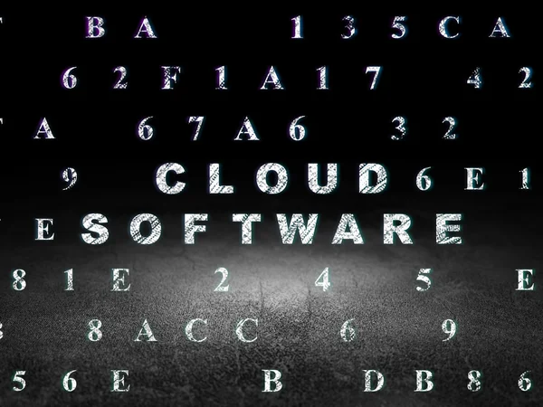 Conceito de tecnologia de nuvem: Software de nuvem em sala escura grunge — Fotografia de Stock