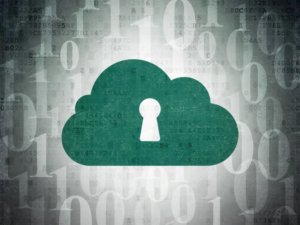 Cloud Computing Konzept: Cloud mit Schlüsselloch auf digitalem Papierhintergrund — Stockfoto