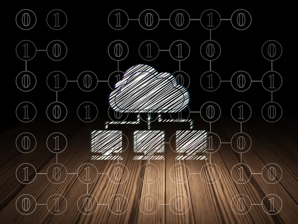 Bulut teknoloji kavramı: bulut ağ grunge karanlık odada — Stok fotoğraf