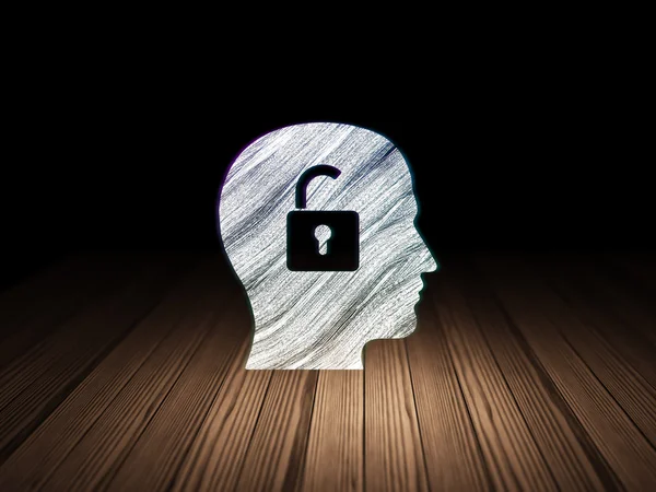 Finance concept: Head With Padlock in grunge dark room — Stock Photo, Image