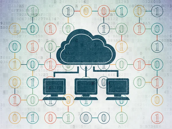 Concepto de tecnología en la nube: Red en la nube sobre fondo de papel digital —  Fotos de Stock