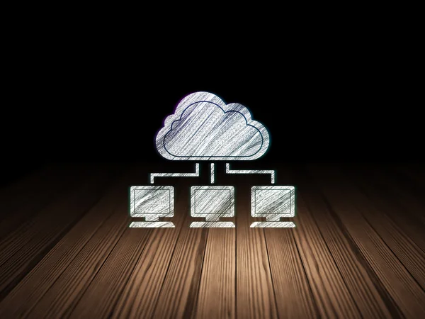 Concetto di cloud computing: Cloud Network in camera oscura grunge — Foto Stock