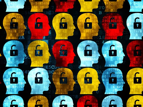 Finance concept: Head With Padlock icons on Digital background — Stock Photo, Image