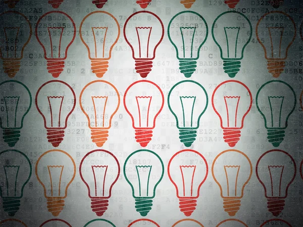 Conceito de negócio: Ícones de lâmpada em fundo de papel digital — Fotografia de Stock