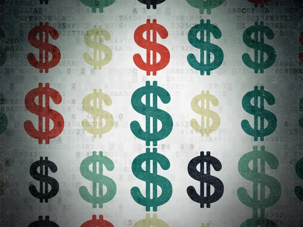 Währungskonzept: Dollar-Symbole auf digitalem Papierhintergrund — Stockfoto