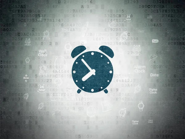 Conceito de linha do tempo: Relógio de alarme em fundo de papel digital — Fotografia de Stock