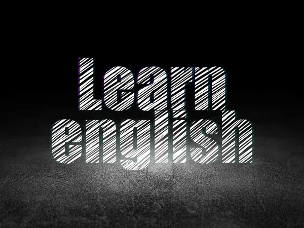 Onderwijs concept: Learn English in grunge donkere kamer — Stockfoto