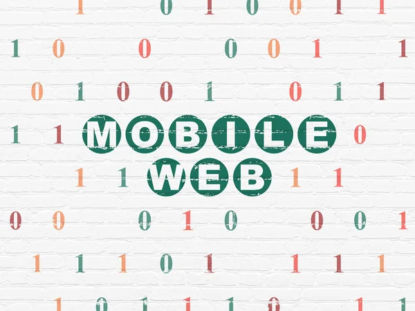 Koncepcja projektu sieci Web: Mobile Web na tle ściany — Zdjęcie stockowe