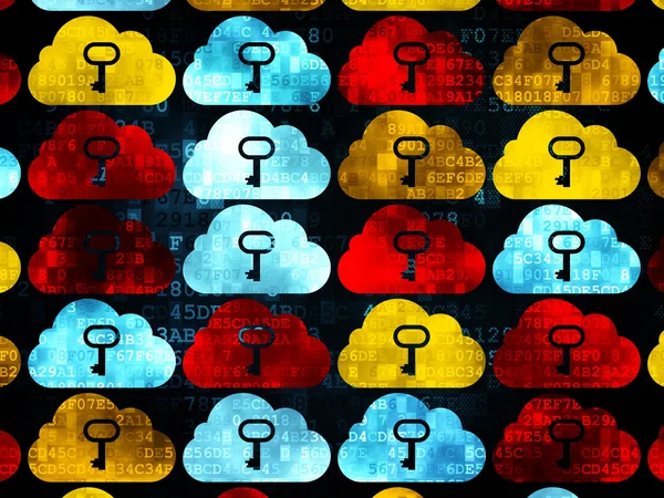Cloud computing koncept: moln med nyckel ikoner på Digital bakgrund — Stockfoto