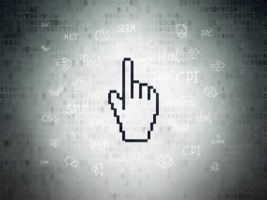 Web geliştirme kavramı: dijital kağıt arka plan üzerinde fare imleci