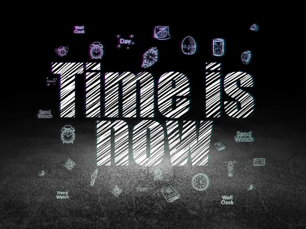 Time concept: Time is Now in grunge dark room — Stock Photo, Image