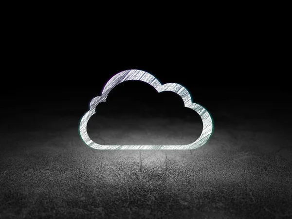 Концепция создания облачных сетей: облако в гранжевой темной комнате — стоковое фото