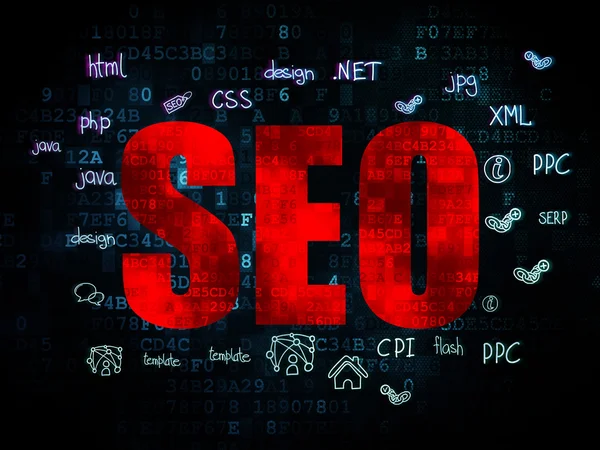 Concept de développement Web : SEO sur fond numérique — Photo