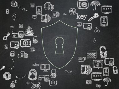 Privacy concept: Shield With Keyhole on School Board background