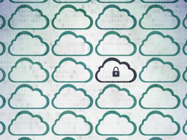 Cloud networking concept: cloud with padlock icon on Digital Paper background