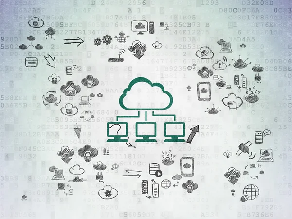 Cloud nätverkskoncept: Cloud nätverk på digitala papper bakgrund — Stockfoto