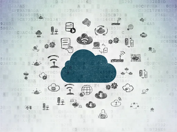 Σύννεφο δικτύωσης έννοια: σύννεφο σε χαρτί ψηφιακό φόντο — Φωτογραφία Αρχείου