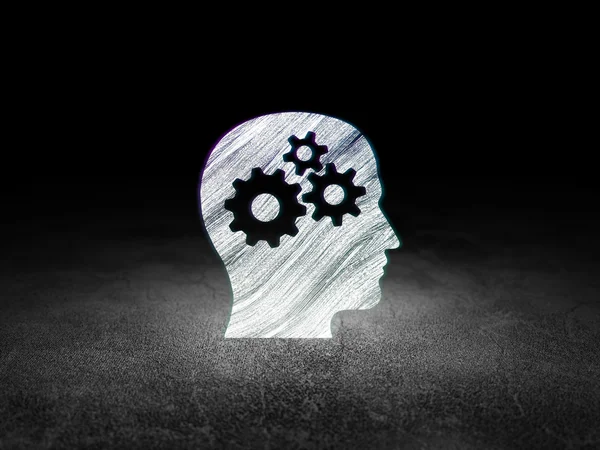 Information concept: Head With Gears in grunge dark room — Stock Photo, Image