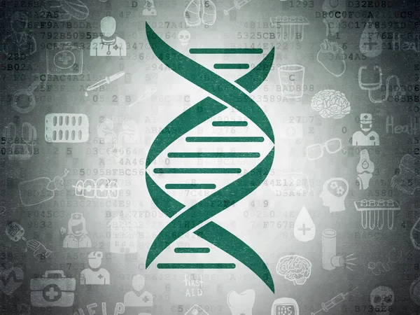 Концепция здравоохранения: ДНК на фоне цифровой бумаги — стоковое фото