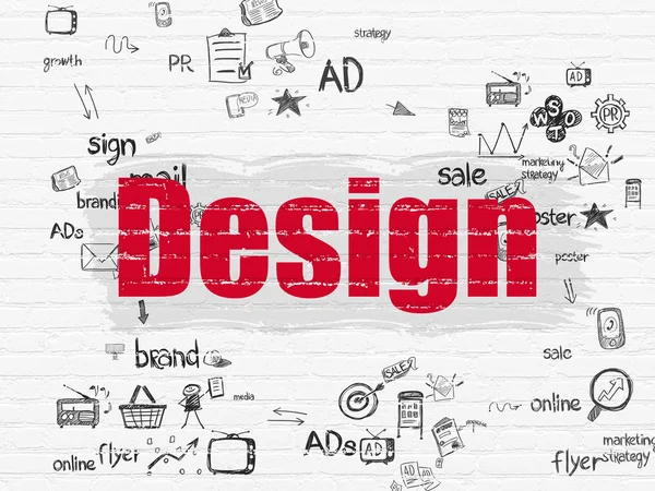 Concetto di marketing: Design sullo sfondo della parete — Foto Stock