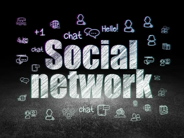 Conceito de mídia social: Rede social em sala escura grunge — Fotografia de Stock