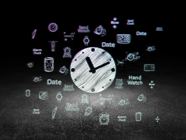 Концепция хронологии: часы в гранж-темной комнате — стоковое фото