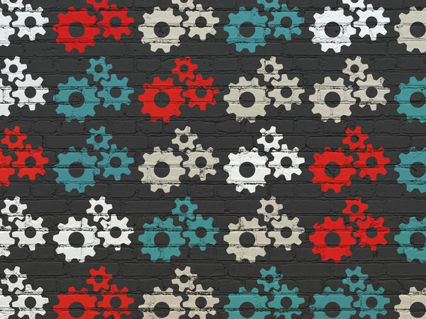 Information concept: Gears icons on wall background — ストック写真