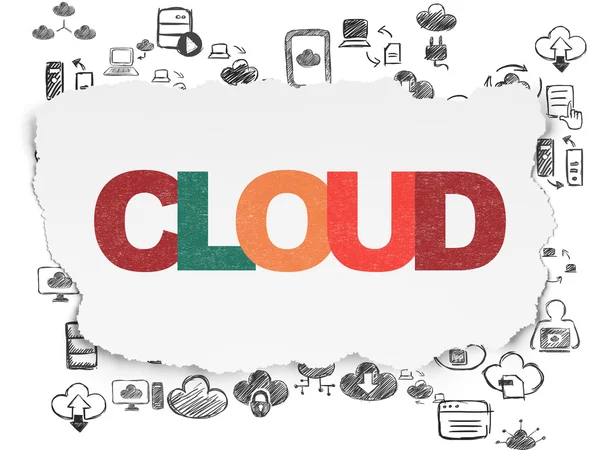Cloud-Netzwerkkonzept: Wolke auf zerrissenem Papierhintergrund — Stockfoto