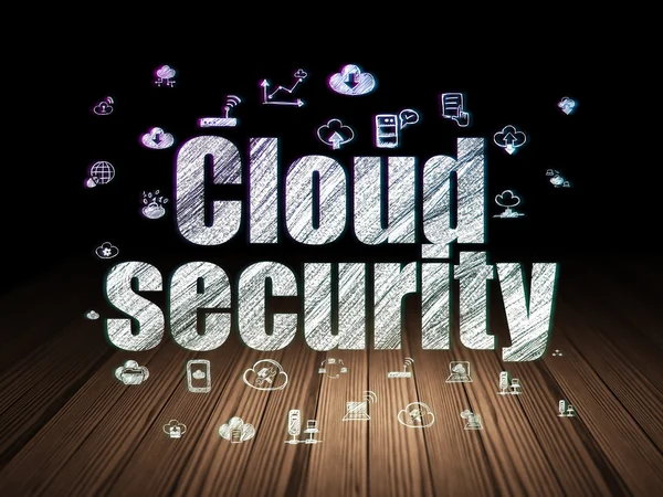 Cloud networking concept: Cloud Security in grunge dark room — Stock Photo, Image