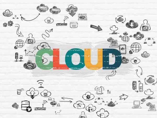 Concept de technologie Cloud : Cloud sur fond mural — Photo
