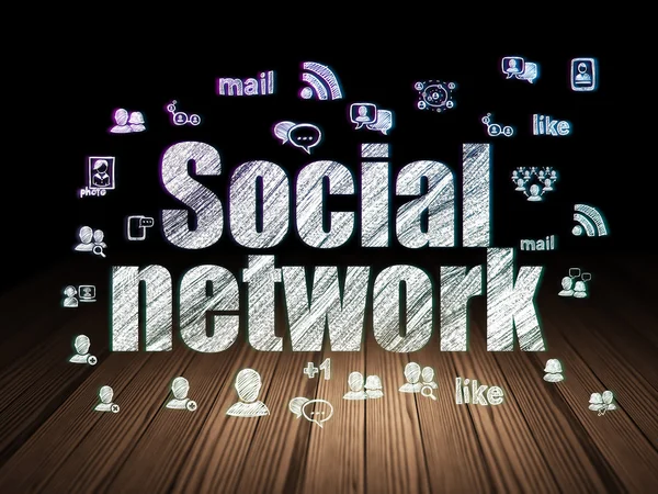 Social media concept: Social Network in grunge dark room — Stock Photo, Image