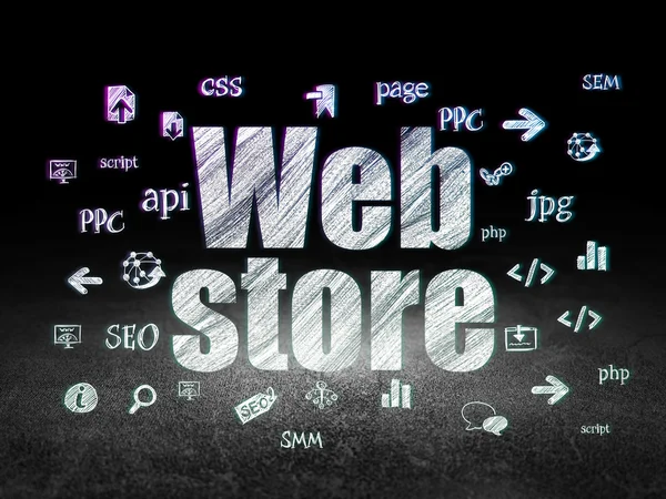 Concepto de desarrollo web: Web Store en sala oscura grunge — Foto de Stock