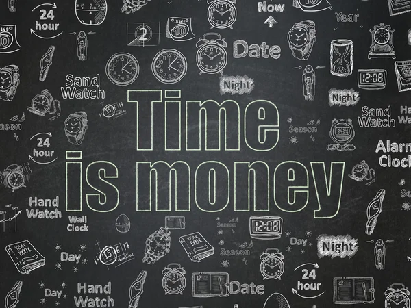 Conceito de linha do tempo: Tempo é dinheiro no fundo do Conselho Escolar — Fotografia de Stock