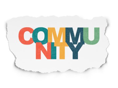 Sosyal medya kavramı: yırtık kağıt arka plan üzerinde topluluk