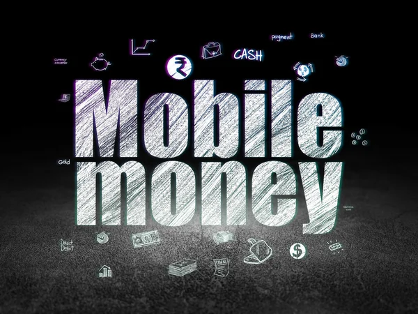 Money concept: Mobile Money in grunge dark room — Stock fotografie