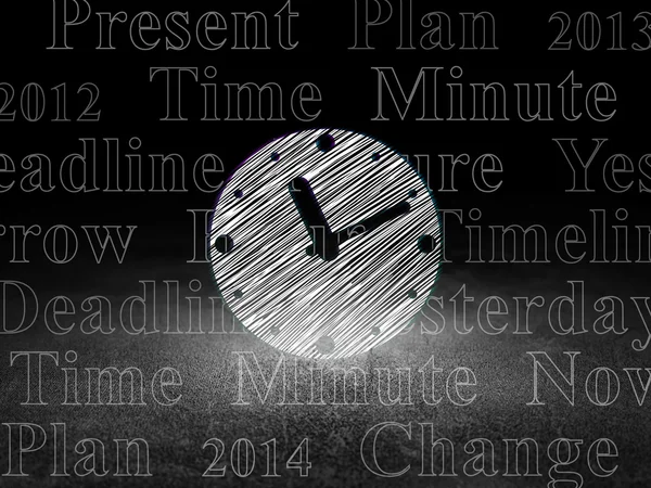 Koncepcja osi czasu: zegar w ciemnym pokoju grunge — Zdjęcie stockowe