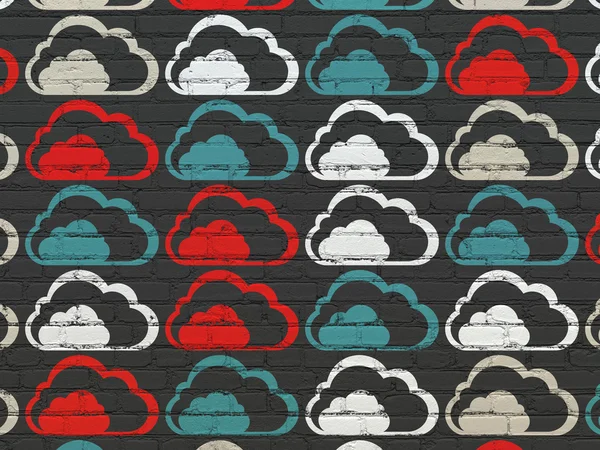 Cloud-Computing-Konzept: Cloud-Symbole auf Wandhintergrund — Stockfoto