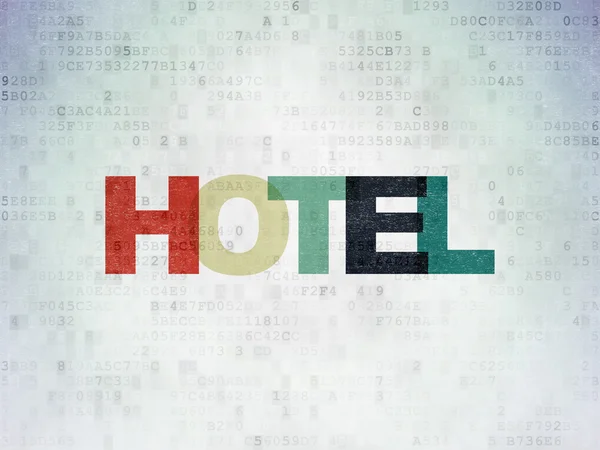 Концепция отдыха: Отель на фоне цифровой бумаги — стоковое фото