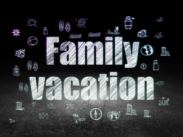 Tourism concept: Family Vacation in grunge dark room