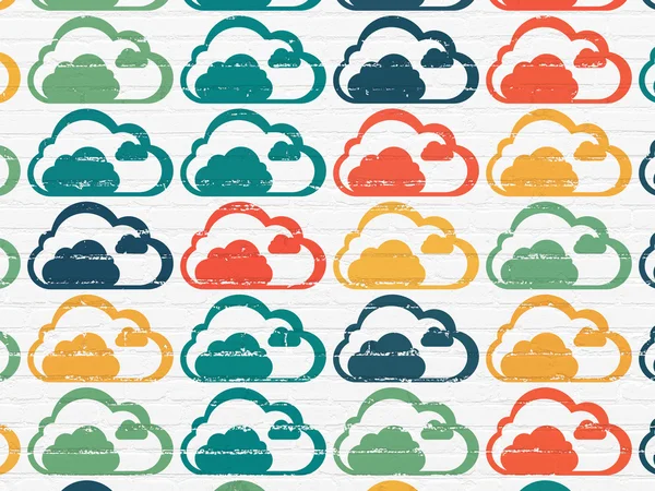 Cloud nätverkskoncept: Cloud ikoner på väggen bakgrund — Stockfoto