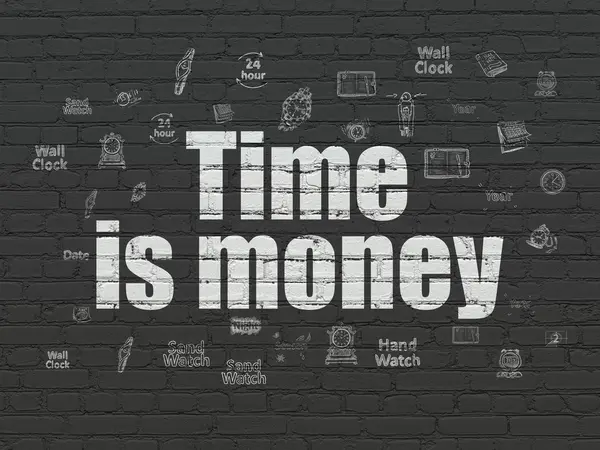 Conceito de linha do tempo: Tempo é dinheiro no fundo da parede — Fotografia de Stock