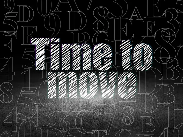 Koncepcja Timeline: czas na przeprowadzkę w ciemnym pokoju grunge — Zdjęcie stockowe