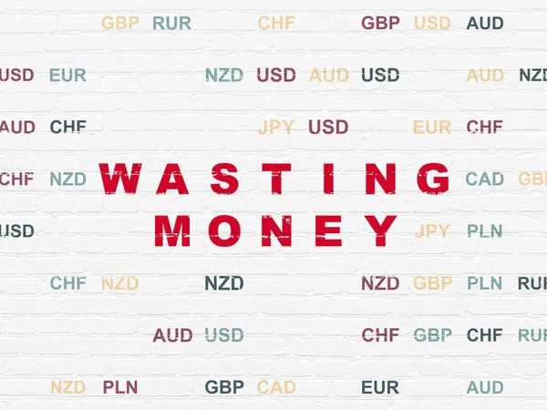 금융 개념: 벽 백그라운드에 돈을 낭비 — 스톡 사진
