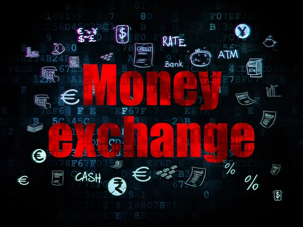 Pénz koncepció: pénzváltás, digitális háttérrel — Stock Fotó
