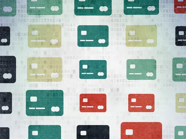 Concept bancaire : Icônes de carte de crédit sur fond de papier numérique — Photo