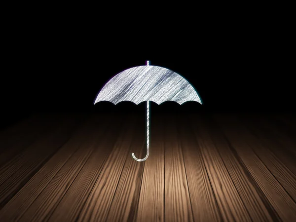 Privacy concept: Umbrella in grunge dark room — Zdjęcie stockowe