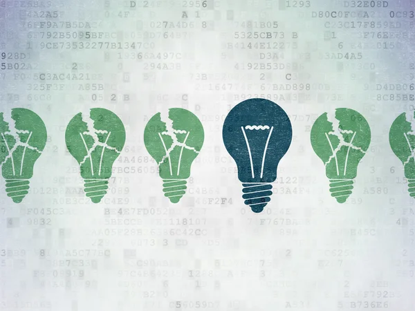 Concept d'entreprise : icône ampoule sur fond de papier numérique — Photo